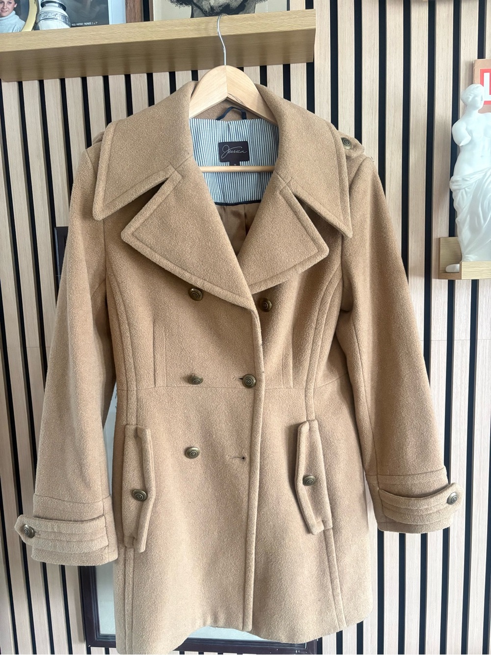 Jessica Camel Double-Breasted Wool-Blend Pea Coat